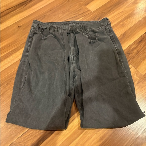 American Eagle Outfitters Black Distressed Straight Leg Jeans - Picture 2 of 8